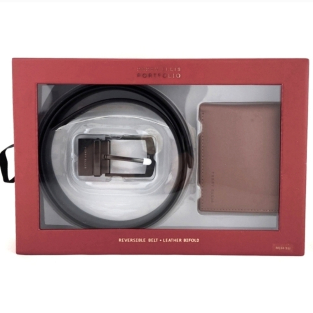 Perry Ellis  Belt Bifold Leather Portfolio Reversible Wallet Size M(34-36)